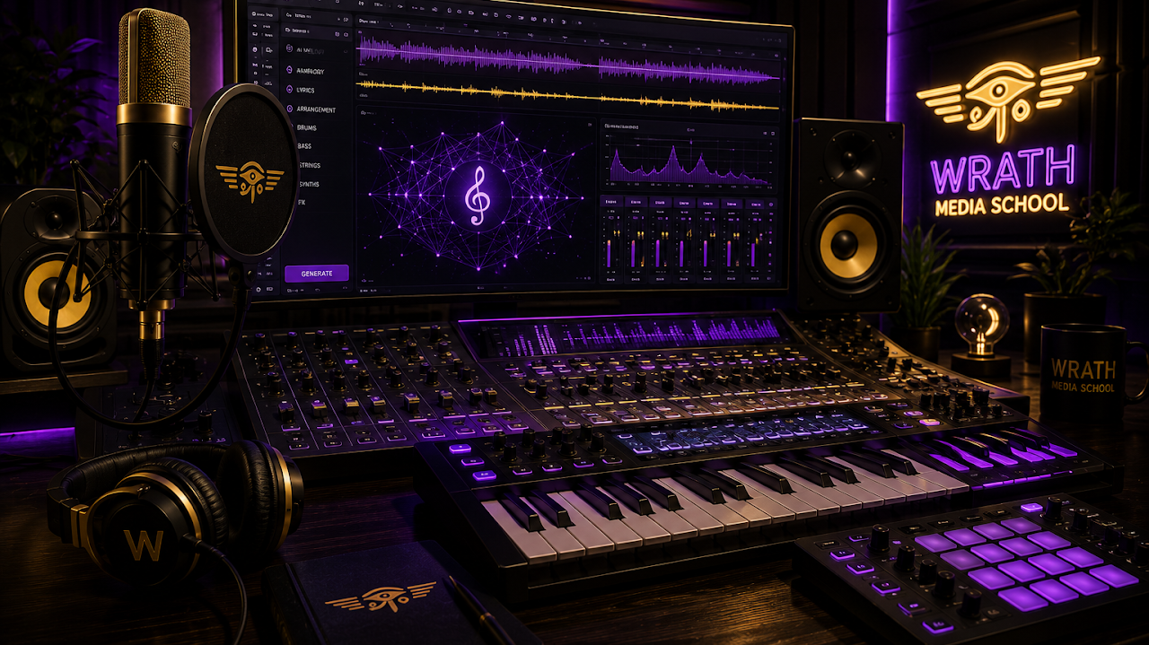 AI music production workspace